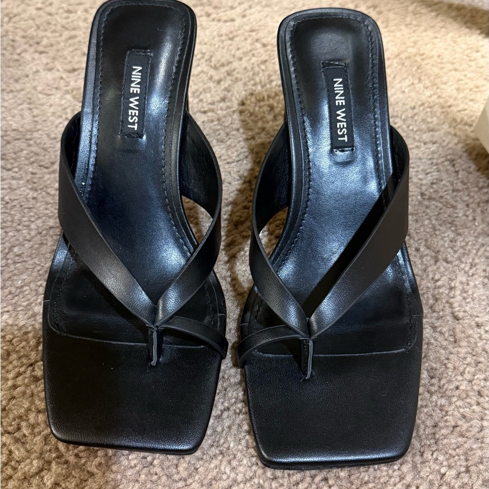 Nine West Black Strappy Square-Toe Heeled Sandals – Size 6.5